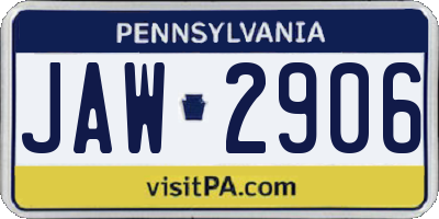 PA license plate JAW2906