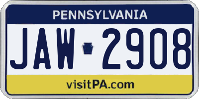 PA license plate JAW2908