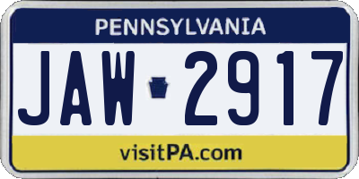 PA license plate JAW2917