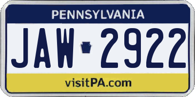 PA license plate JAW2922