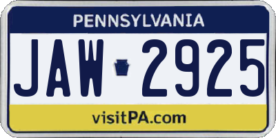 PA license plate JAW2925