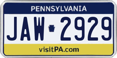 PA license plate JAW2929