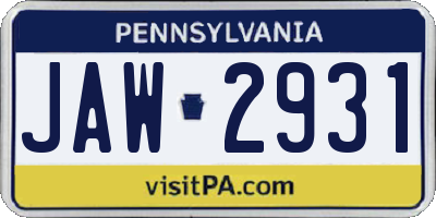 PA license plate JAW2931