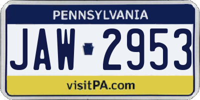 PA license plate JAW2953