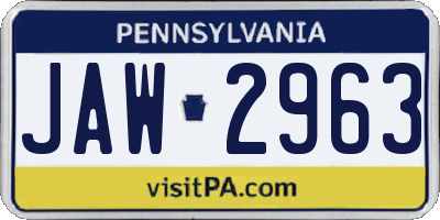 PA license plate JAW2963