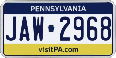 PA license plate JAW2968