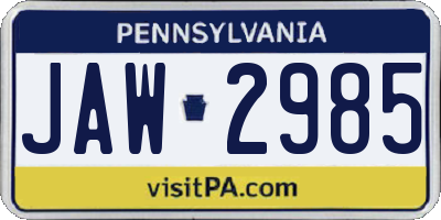 PA license plate JAW2985