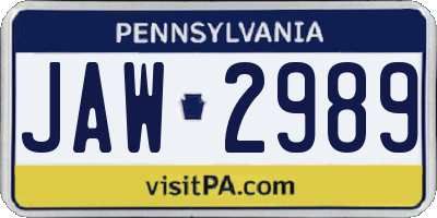 PA license plate JAW2989