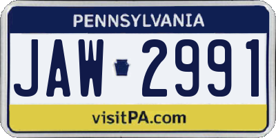 PA license plate JAW2991