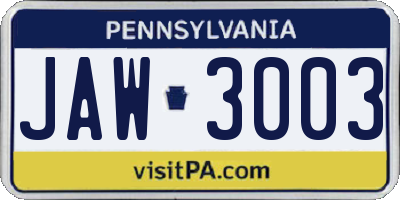 PA license plate JAW3003