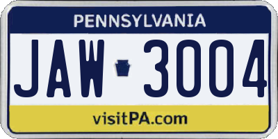 PA license plate JAW3004