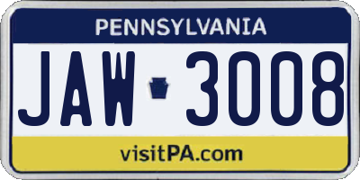 PA license plate JAW3008