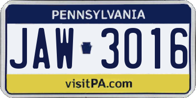 PA license plate JAW3016
