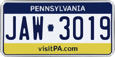 PA license plate JAW3019