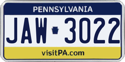 PA license plate JAW3022