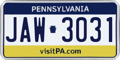 PA license plate JAW3031