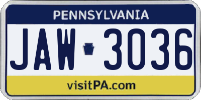 PA license plate JAW3036