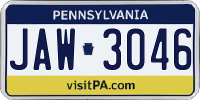 PA license plate JAW3046