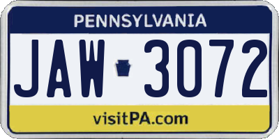 PA license plate JAW3072