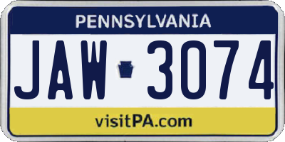 PA license plate JAW3074