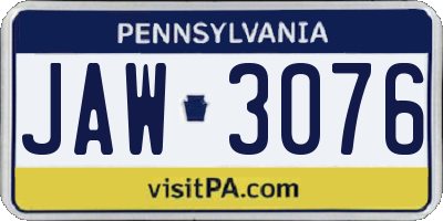 PA license plate JAW3076