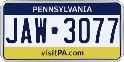 PA license plate JAW3077