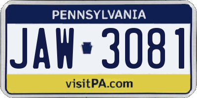 PA license plate JAW3081