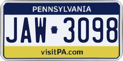 PA license plate JAW3098