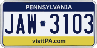 PA license plate JAW3103