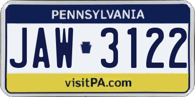 PA license plate JAW3122
