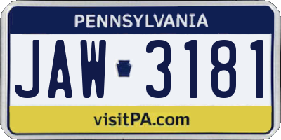 PA license plate JAW3181