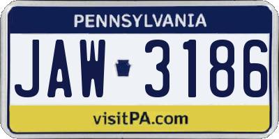 PA license plate JAW3186