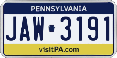 PA license plate JAW3191
