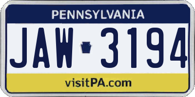 PA license plate JAW3194