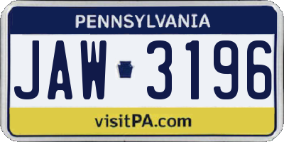 PA license plate JAW3196