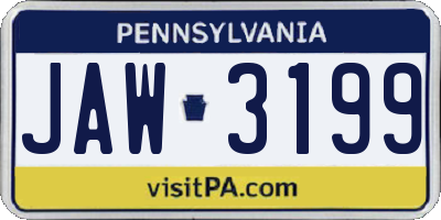 PA license plate JAW3199