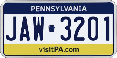 PA license plate JAW3201