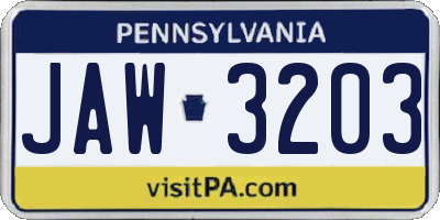 PA license plate JAW3203