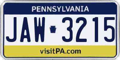PA license plate JAW3215
