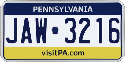 PA license plate JAW3216
