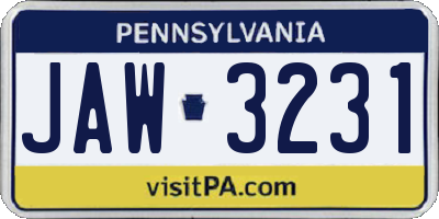PA license plate JAW3231