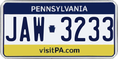 PA license plate JAW3233