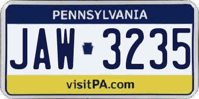 PA license plate JAW3235