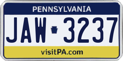 PA license plate JAW3237