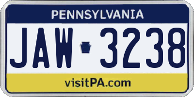 PA license plate JAW3238