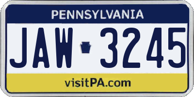 PA license plate JAW3245