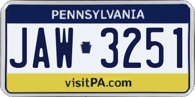 PA license plate JAW3251