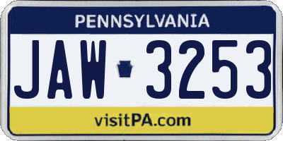 PA license plate JAW3253