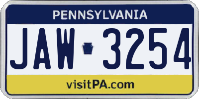 PA license plate JAW3254