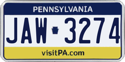 PA license plate JAW3274